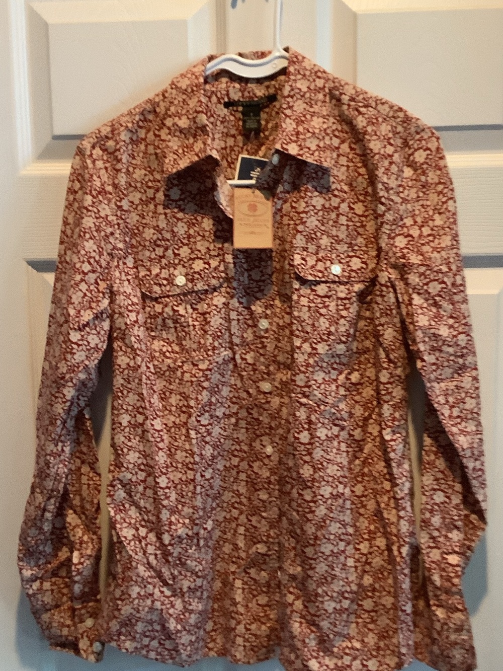 Lucky Brand Red Floral Button-Up Blouse, small, new, full button‎ front